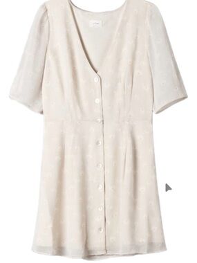 Aritzia Cream Button-Front Mini Dress with Subtle Floral Eyelet